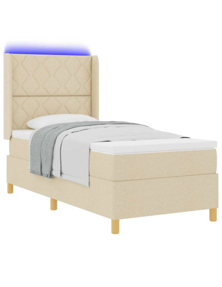 Letto a molle con strisce LED Crema 90 x 190 cm Tessuto