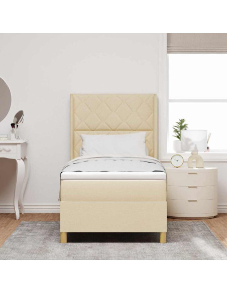 Letto a molle con strisce LED Crema 90 x 190 cm Tessuto