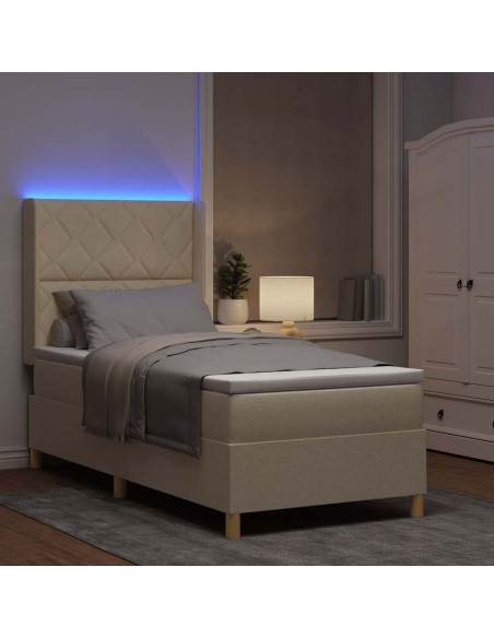 Letto a molle con strisce LED Crema 90 x 190 cm Tessuto