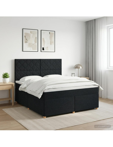 Letto box spring con materasso Nero 140 x 200 cm Tessuto
