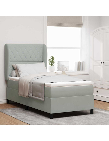 Letto a molle con materasso Grigio chiaro 190 x 90 cm Velluto