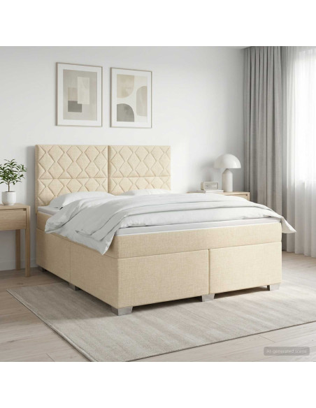 Letto box spring con materasso Crema 160 x 200 cm Tessuto