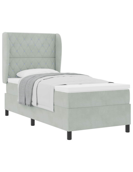 Letto a molle con materasso Grigio chiaro 200 x 90 cm Velluto