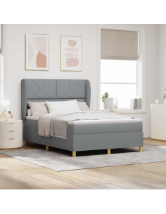 Letto a molle con testiera Grigio chiaro 190 x 140 cm Tessuto
