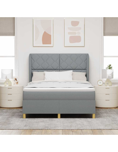 Letto a molle con testiera Grigio chiaro 190 x 140 cm Tessuto
