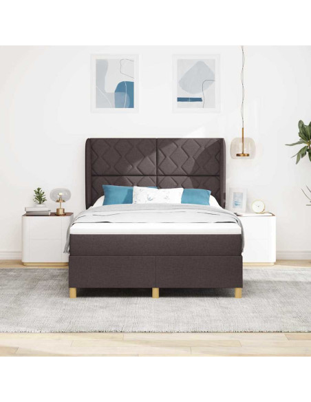 Letto a molle con testiera Marrone Scuro 190 x 140 cm Tessuto