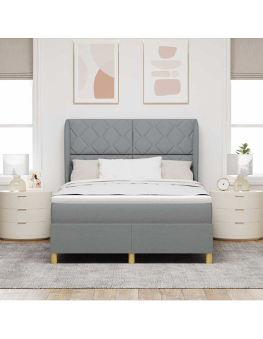 Letto a molle con testiera Grigio chiaro 200 x 140 cm Tessuto