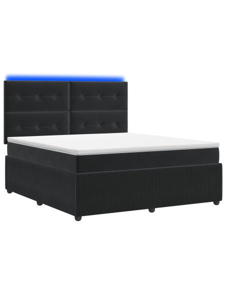 Letto Box Spring LED con Materasso Nero 160 x 200 cm Velluto