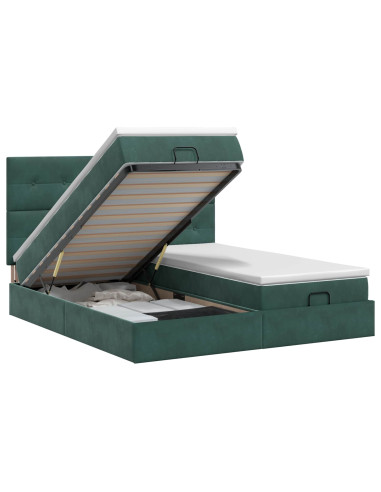 Letto ottomano con materasso 2 pz Verde Scuro Velluto