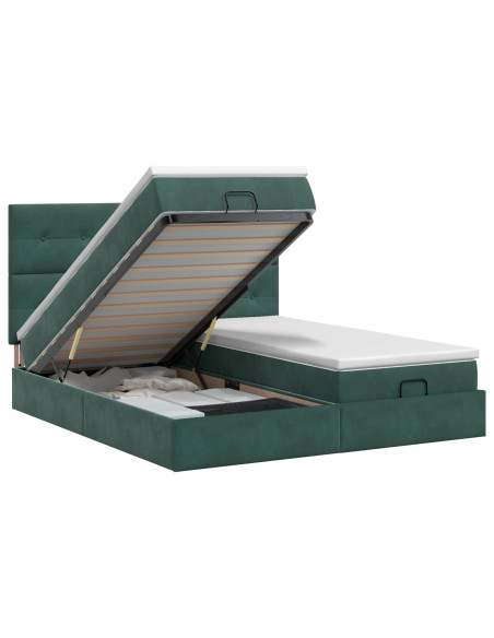 Letto ottomano con materasso 2 pz Verde Scuro Velluto