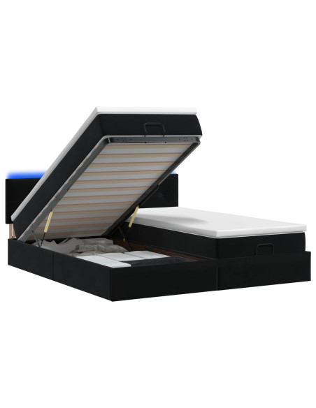 Letto Ottomano con Materasso e LED Nero 160 x 200 cm Velluto