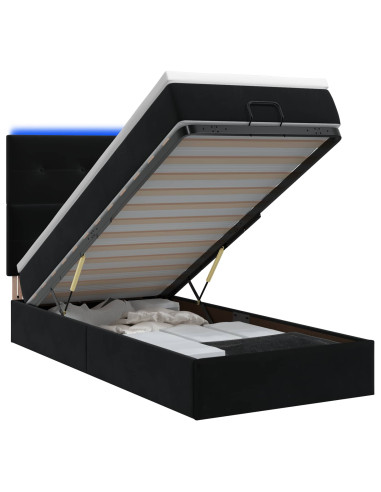 Letto Ottomano con Materasso e LED Nero 80 x 200 cm Velluto
