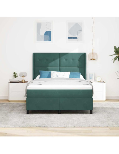 Letto a molle con materasso Verde Scuro 160 x 200 cm Velluto