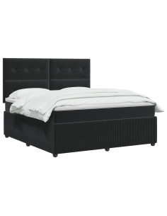 Letto Box Spring LED con Materasso Nero 160 x 200 cm Velluto 2
