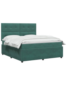 Letto Box Spring LED con Materasso Verde Scuro 160 x 200 cm 2