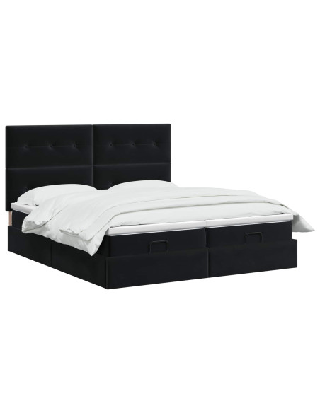 Letto ottomano con materasso con testiera 2 pz Nero Velluto