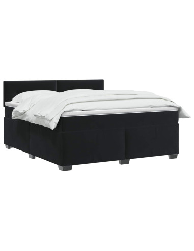 Letto con Box Spring, Materasso e LED Nero 160 x 200 cm Velluto