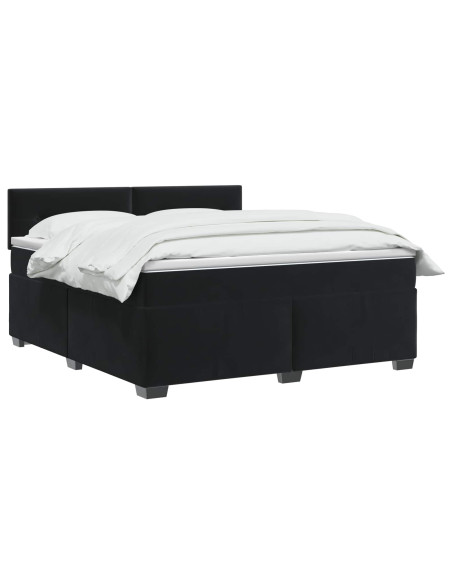 Letto con Box Spring, Materasso e LED Nero 160 x 200 cm Velluto