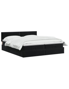 Letto Ottomano con Materasso e LED Nero 160 x 200 cm Velluto 2