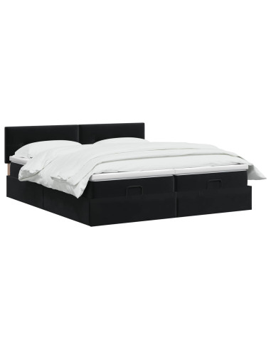 Letto Ottomano con Materasso e LED Nero 160 x 200 cm Velluto