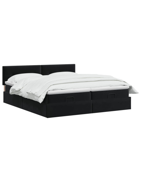 Letto Ottomano con Materasso e LED Nero 160 x 200 cm Velluto