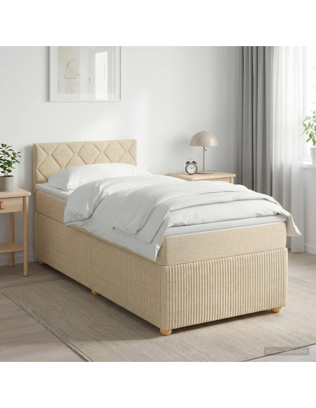 Letto box spring con materasso Crema 100 x 200 cm Tessuto