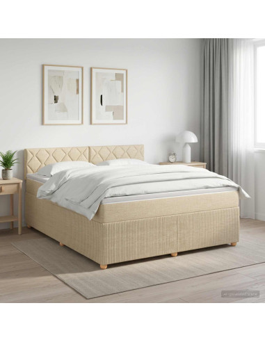 Letto box spring con materasso Crema 160 x 200 cm Tessuto