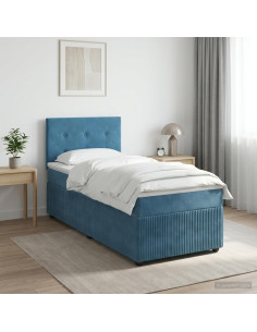 Letto box spring con materasso Blu Scuro 100 x 200 cm Velluto