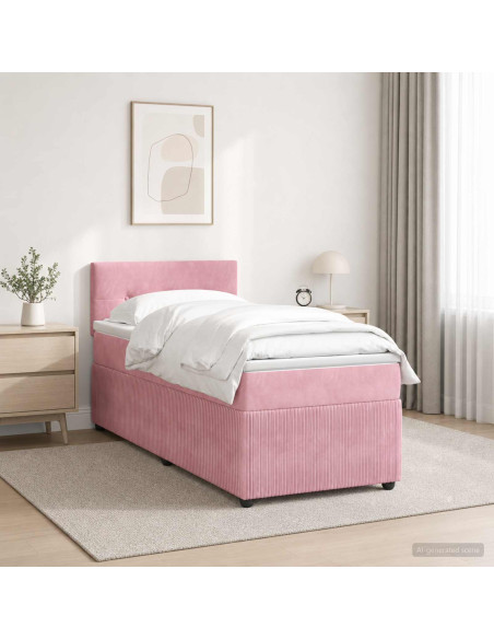 Letto box spring con materasso Rosa 100 x 200 cm Velluto
