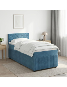 Letto box spring con materasso Blu Scuro 100 x 200 cm Velluto
