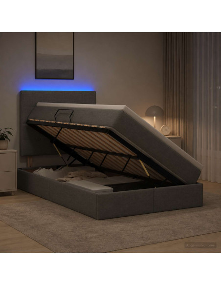 Letto con contenitore LED e materasso Grigio Scuro 120 x 200 cm