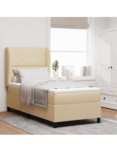 Letto a molle con testiera Crema 90 x 190 cm Tessuto