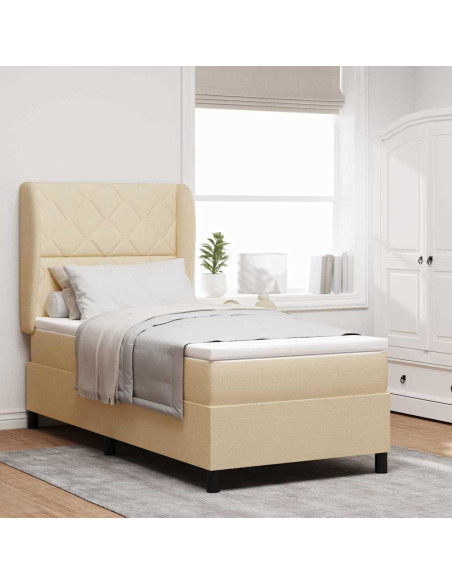 Letto a molle con testiera Crema 90 x 190 cm Tessuto