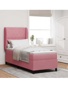 Letto a molle con materasso Rosa 200 x 80 cm Velluto