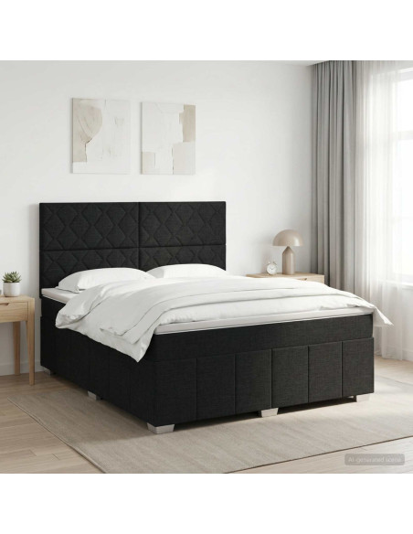 Letto box spring con materasso Nero 140 x 190 cm Tessuto