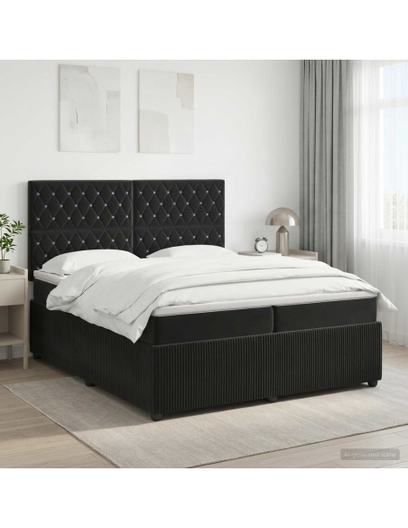 Letto box spring con materasso Nero 200 x 200 cm Velluto