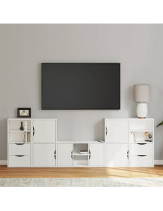 Mobile TV 5 pz con Contenitore ODDA Bianco in Legno di Pino