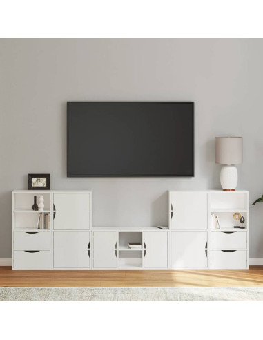 Mobile TV 5 pz con Contenitore ODDA Bianco in Legno di Pino