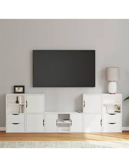 Mobile TV 5 pz con Contenitore ODDA Bianco in Legno di Pino
