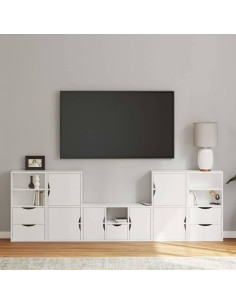 Mobile TV 5 pz con Contenitore ODDA Bianco in Legno di Pino