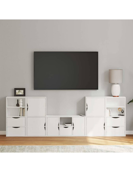 Mobile TV 5 pz con Contenitore ODDA Bianco in Legno di Pino