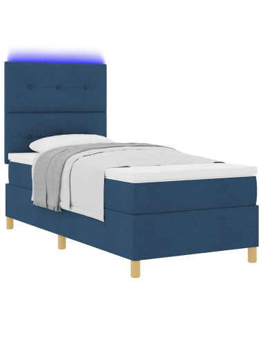 Letto a Sorgente LED con testiera Blu 90 x 200 cm Tessuto