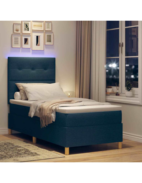 Letto a Sorgente LED con testiera Blu 90 x 200 cm Tessuto