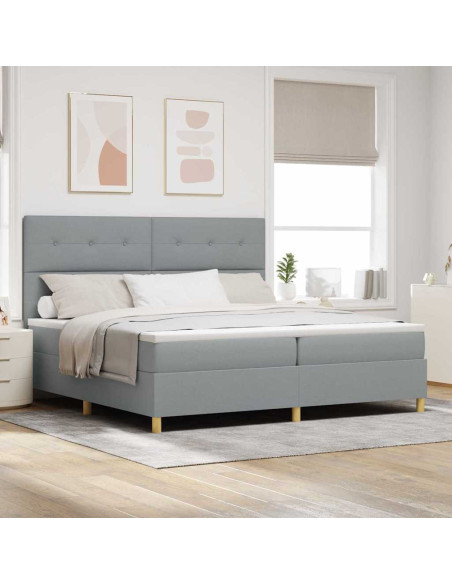 Letto a Sorgente LED Grigio chiaro 200 x 200 cm Tessuto
