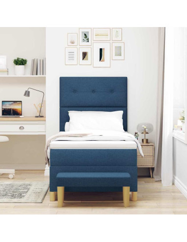 Letto a molle con testiera Blu 200 x 90 cm Tessuto