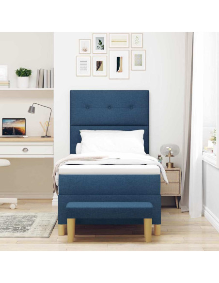 Letto a molle con testiera Blu 200 x 90 cm Tessuto