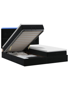 Letto Ottomano con Materasso e LED Nero 160 x 200 cm Velluto