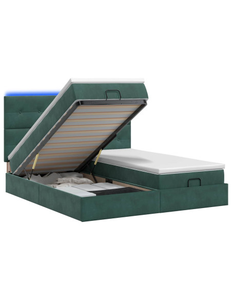 Letto Ottomano con Materasso e LED Verde Scuro 160 x 200 cm