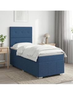 Letto box spring con materasso Blu 90 x 200 cm Tessuto