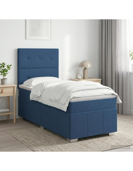Letto box spring con materasso Blu 90 x 200 cm Tessuto